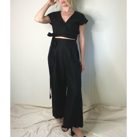 WILFRED Brax Linen Blend Black Wrap Cutout Jumpsuit US 4 - Picture 8 of 12